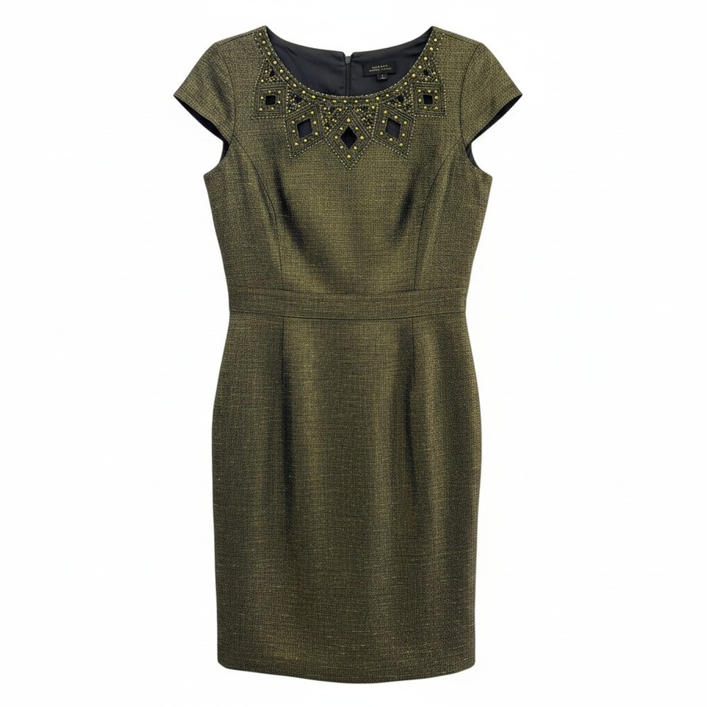 Tahari Arthur S. Levine Dress Womens 6 Black Gold Beaded Sheath Cocktail NWT